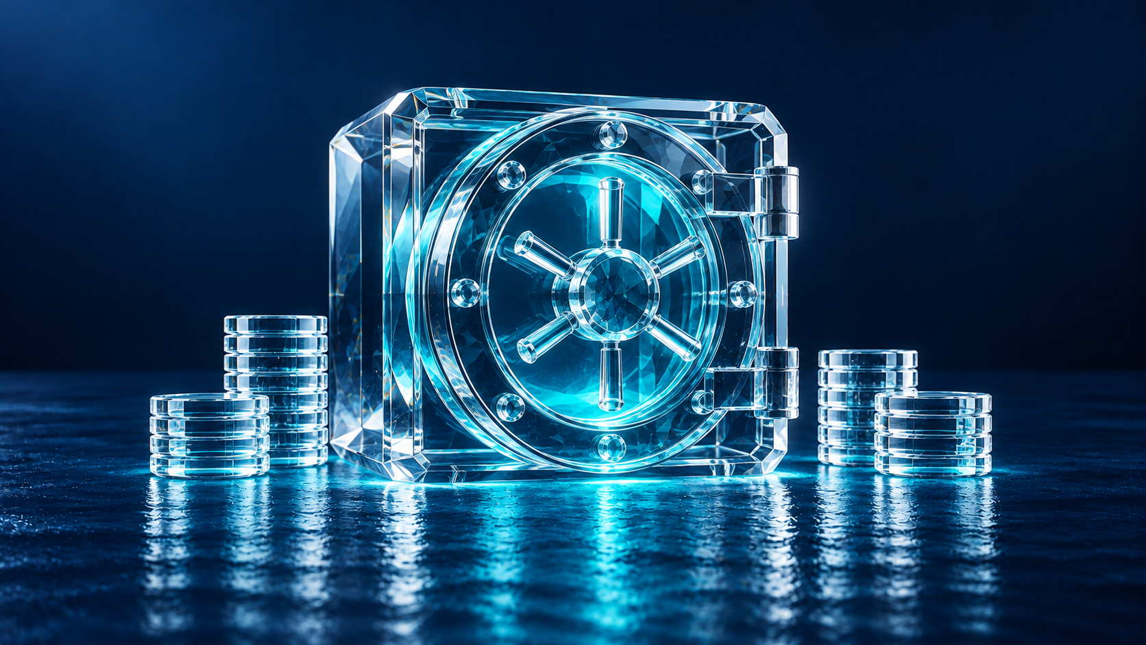 Representación conceptual de Banca y Finanzas en cristal azul y aqua