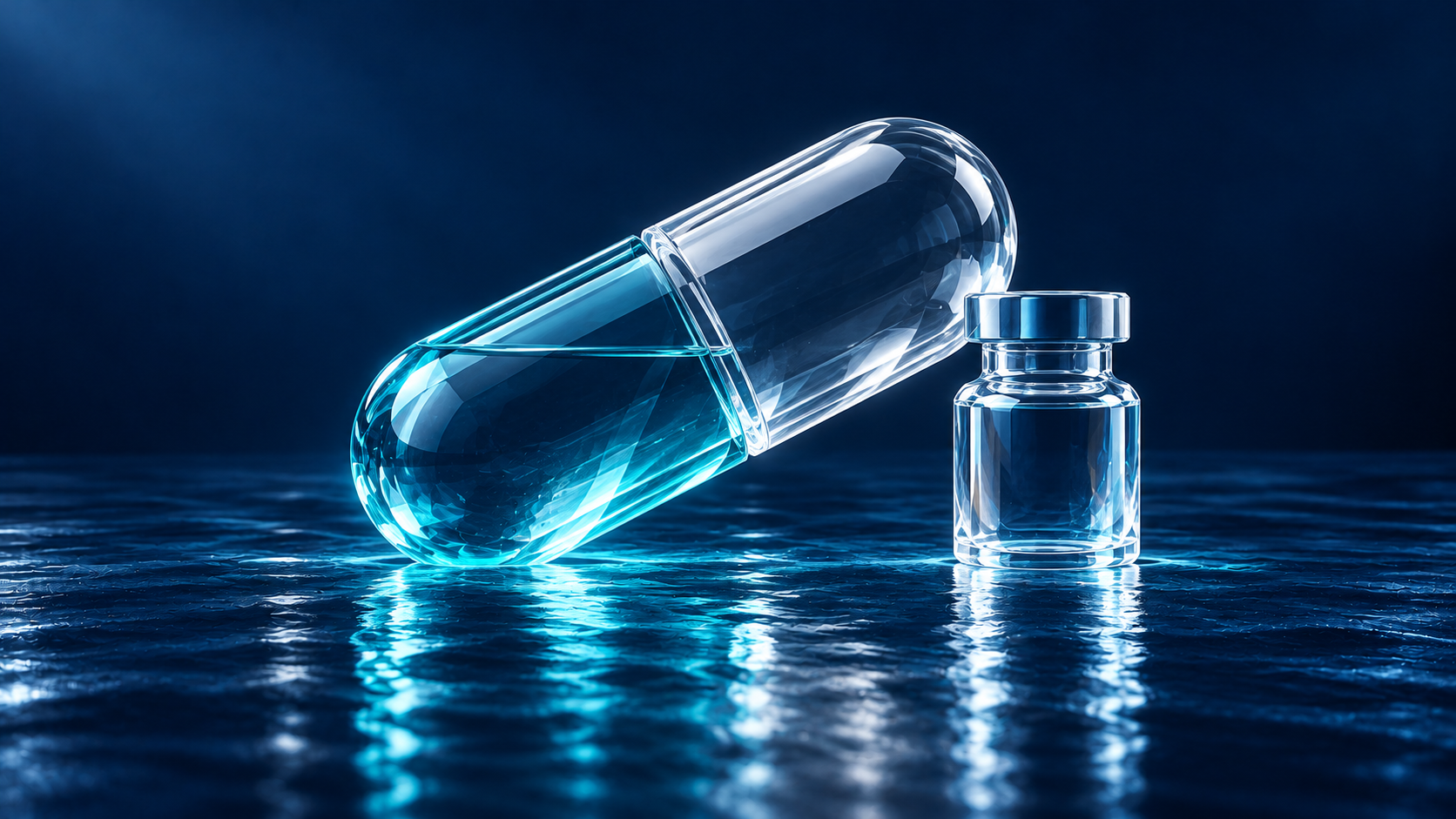 Representación conceptual de Farmacéutica en cristal azul y aqua