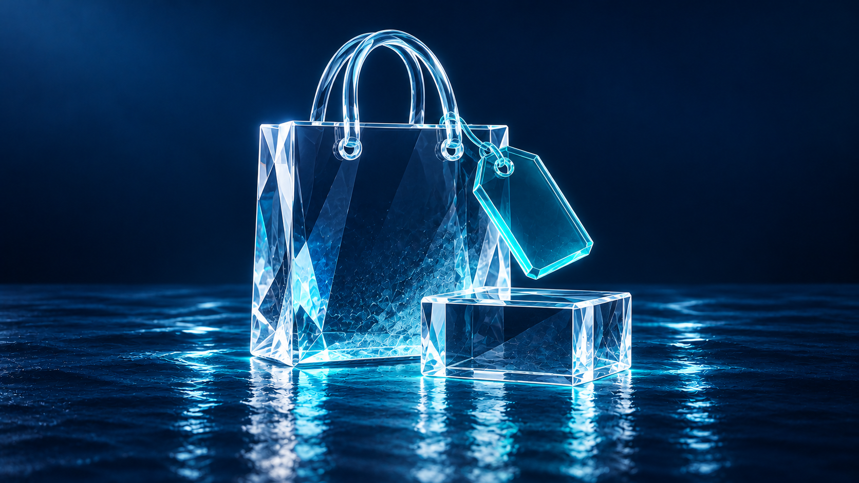 Representación conceptual de Retail en cristal azul y aqua