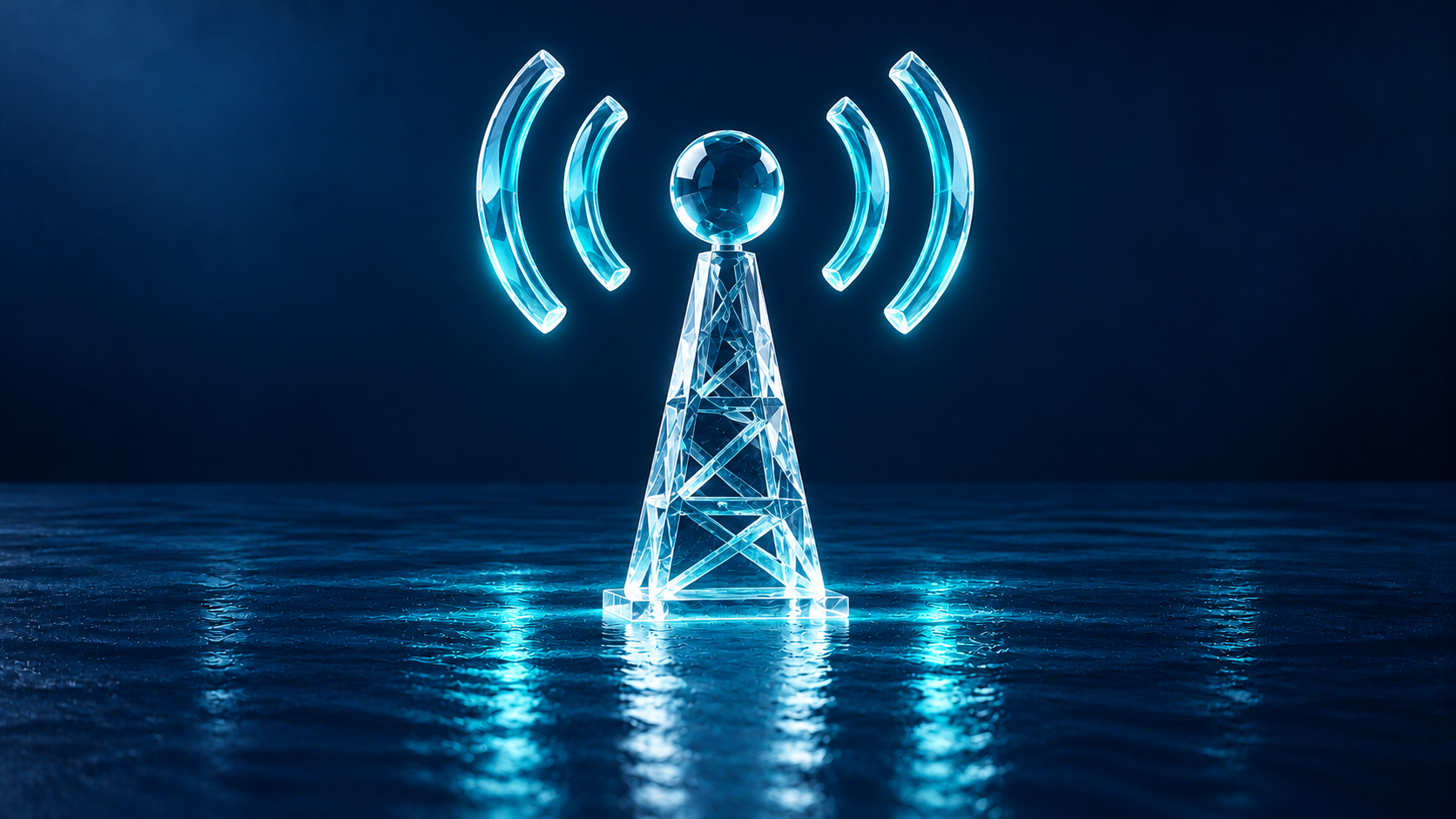 Representación conceptual de Telecomunicaciones en cristal azul y aqua