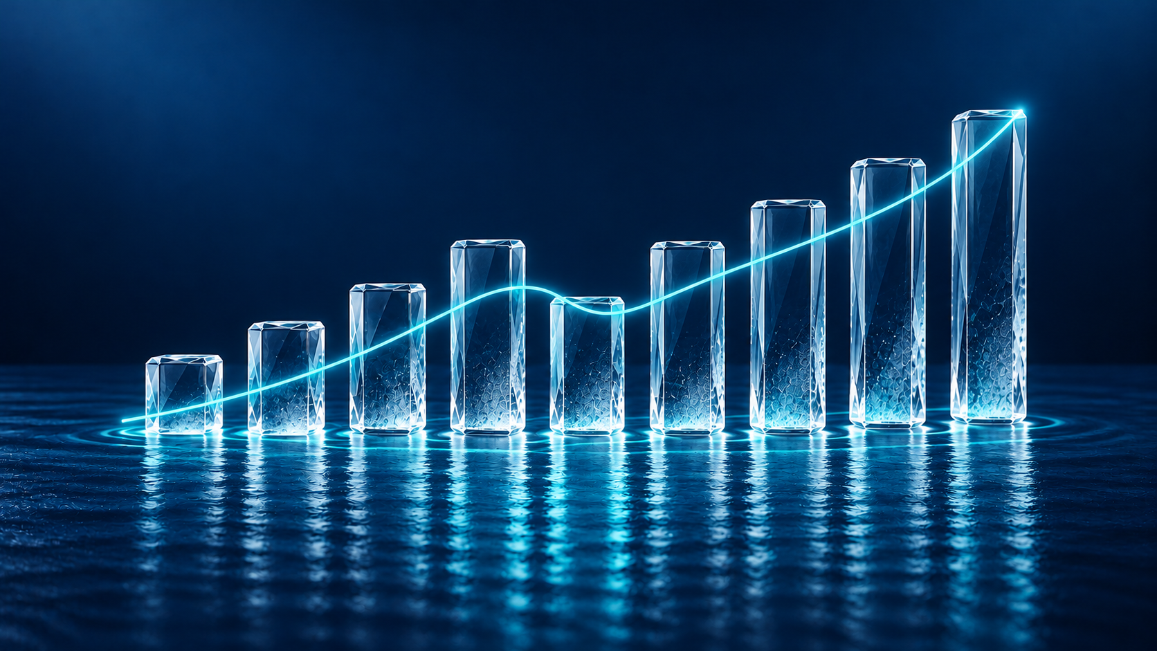 Representación conceptual de Performance Tracking Solutions™: estructuras y conexiones en azul y aqua